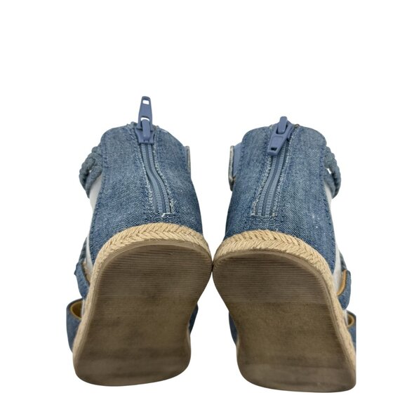 Gymboree Toddler Girls Sandals Size 8 Blue Chambray Espadrille Shoes Wedge - Picture 4 of 9